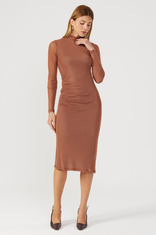 Vestido liso tule marrom Fato Básico