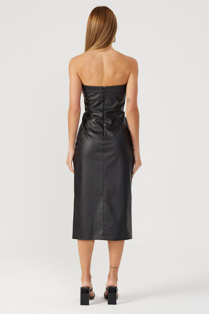 Vestido midi couro sintético Fato Básico