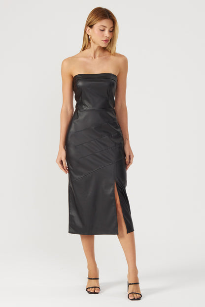 Vestido midi couro sintético Fato Básico