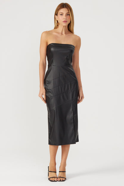 Vestido midi couro sintético Fato Básico