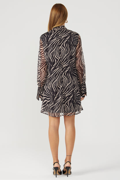 Vestido gola laço estampado preto Fato Básico