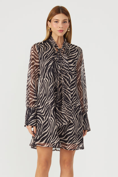 Vestido gola laço estampado preto Fato Básico