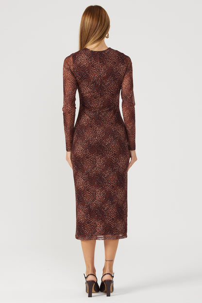 Vestido tule estampado marrom Fato Básico