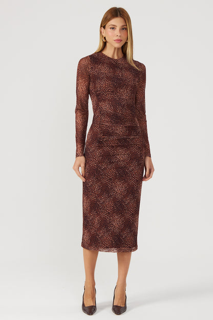 Vestido tule estampado marrom Fato Básico