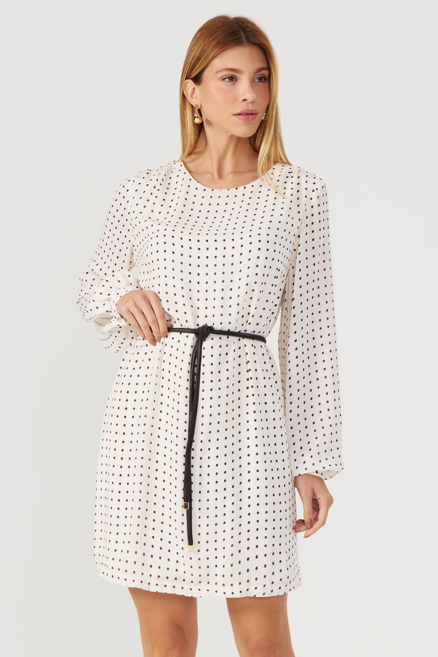 Vestido estampado poá off white Fato Básico