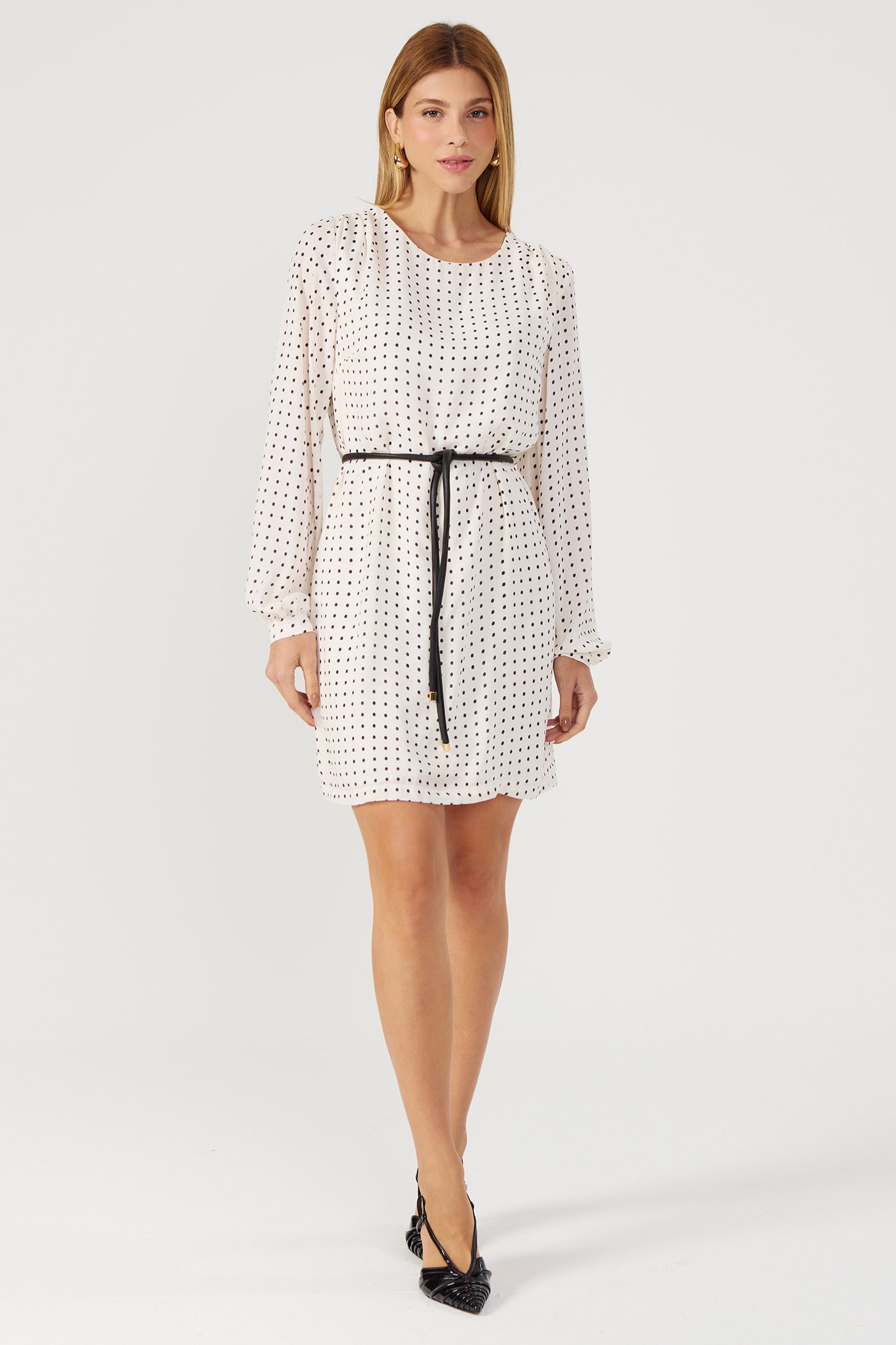 Vestido estampado poá off white Fato Básico