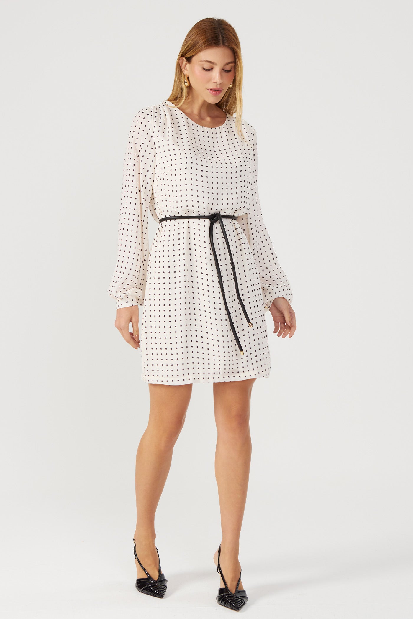 Vestido estampado poá off white Fato Básico