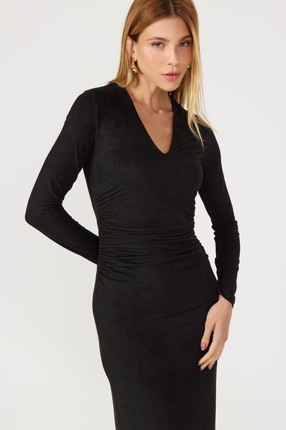 Vestido midi suede preto Fato Básico