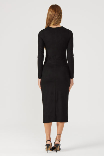 Vestido midi suede preto Fato Básico