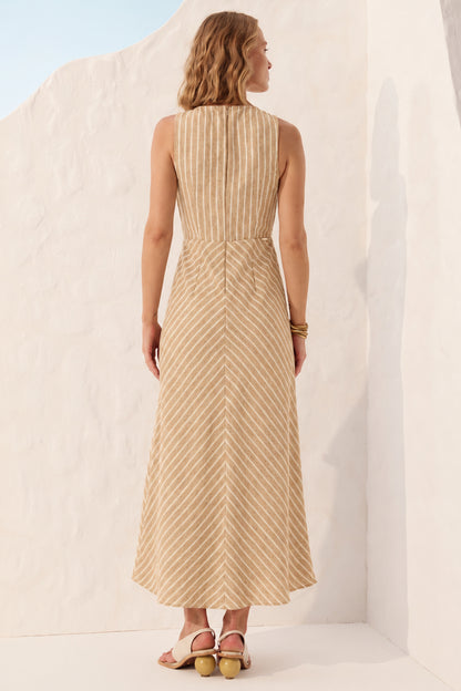 Vestido sem mangas listrado bordado Fato Básico