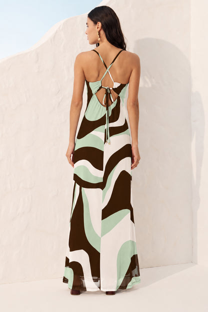 Vestido longo tule estampado Fato Básico