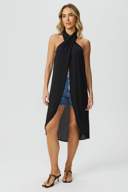 Blusa alongada frente única Preta Fato Básico