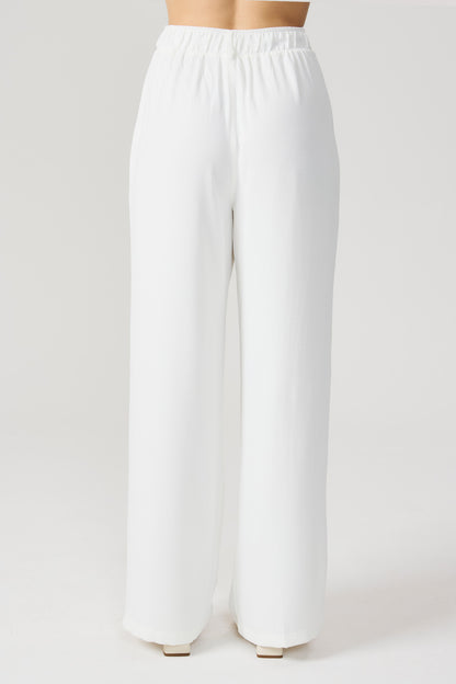 Calça pantalona cós elástico off white Fato Básico