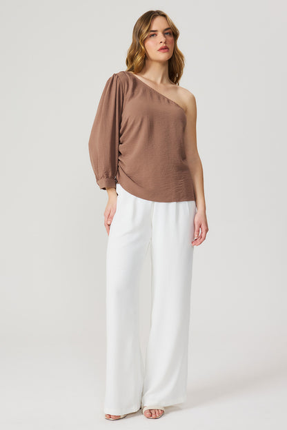 Calça pantalona cós elástico off white Fato Básico