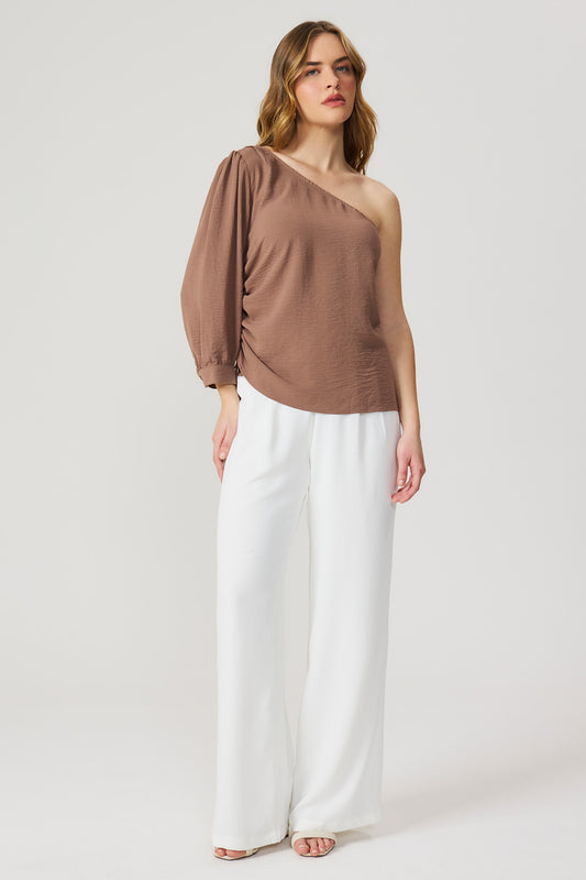 Calça pantalona cós elástico off white Fato Básico