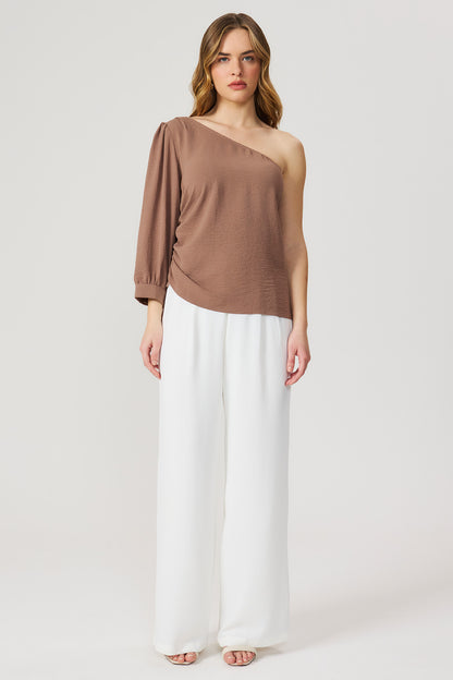 Calça pantalona cós elástico off white Fato Básico