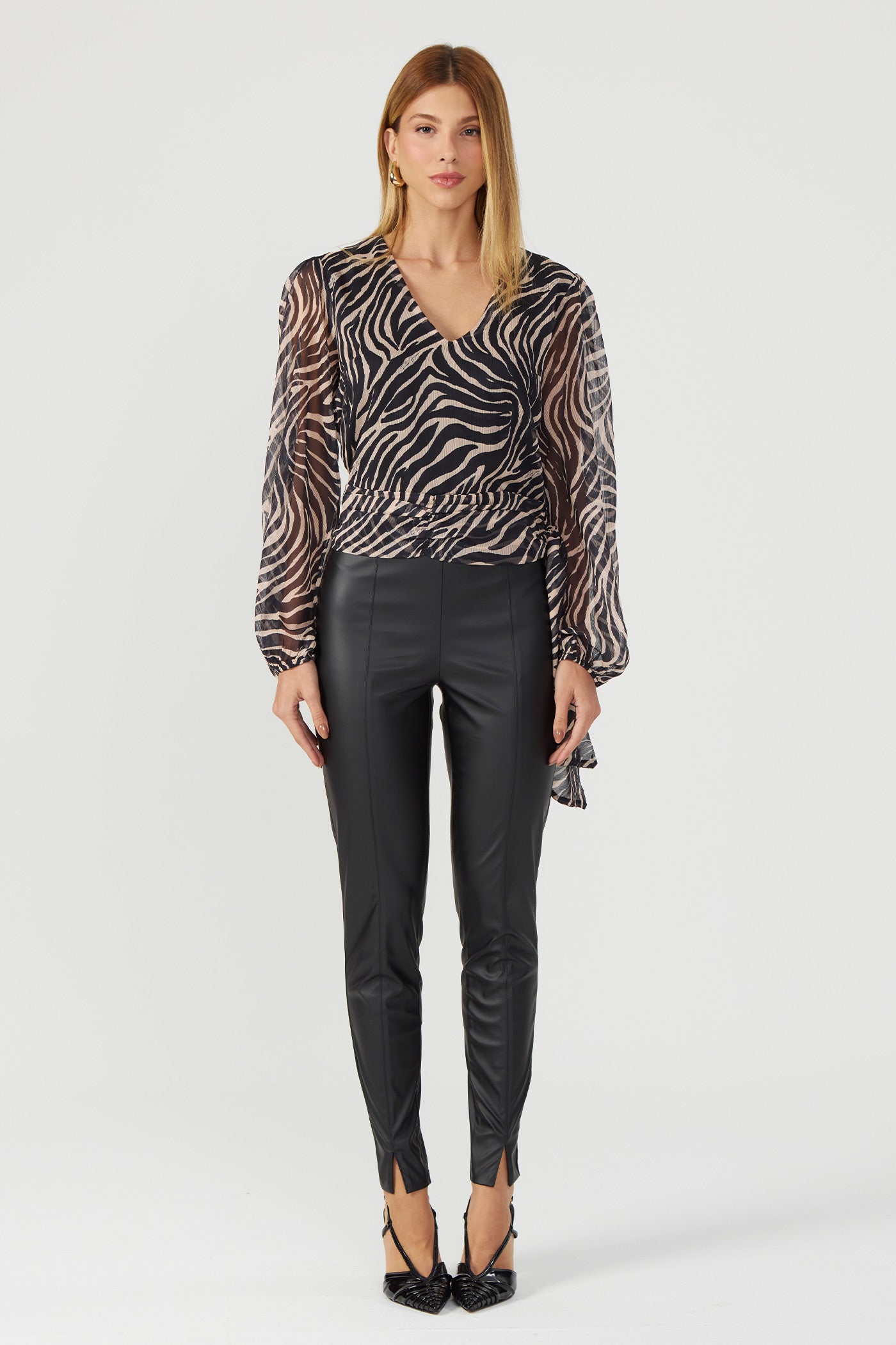 Legging de couro sintético preto Fato Básico