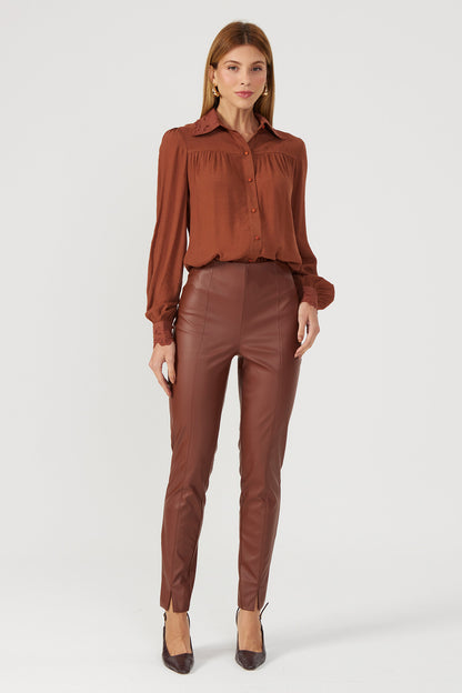 Legging couro sintético marrom