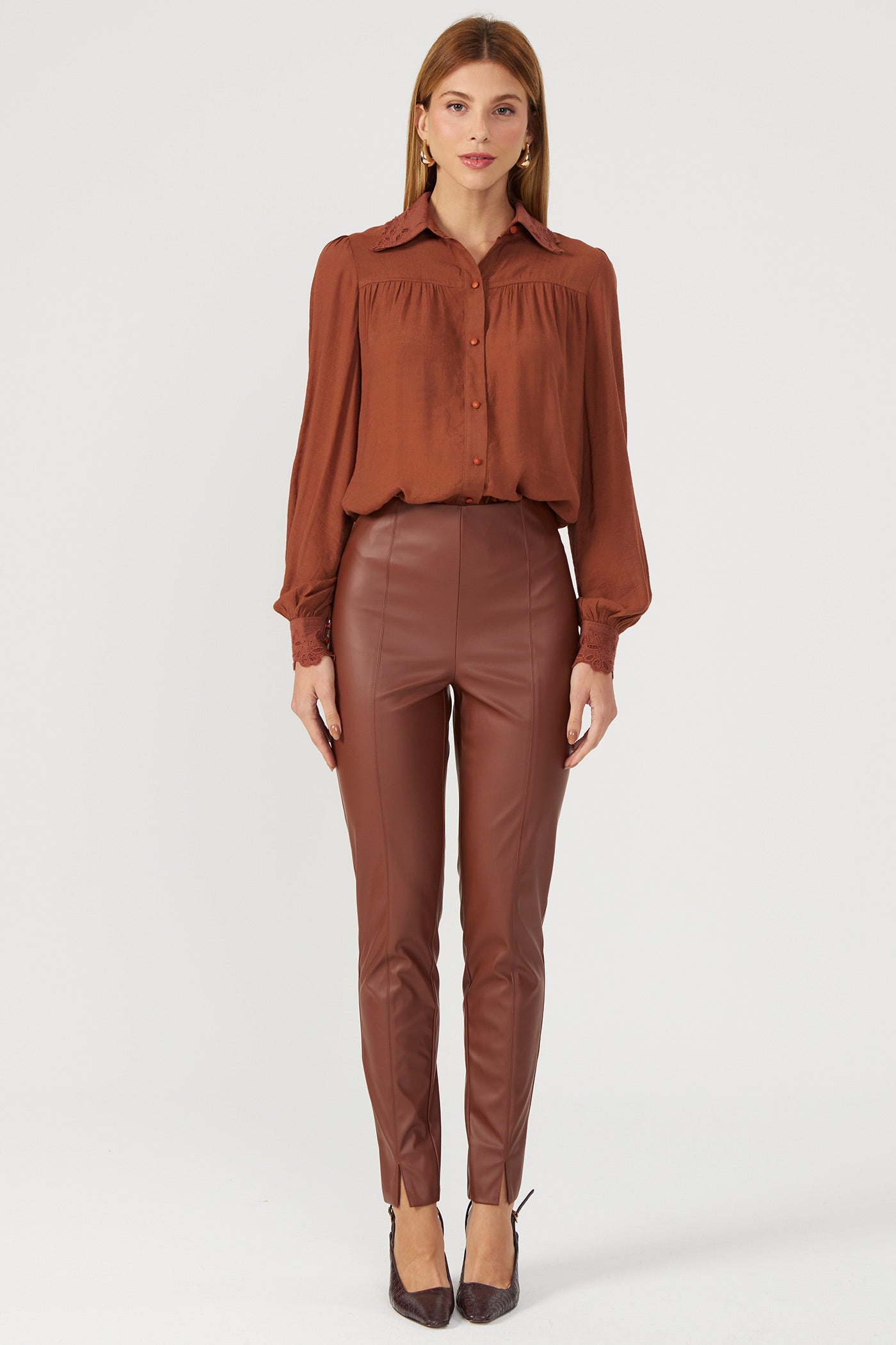 Legging couro sintético marrom