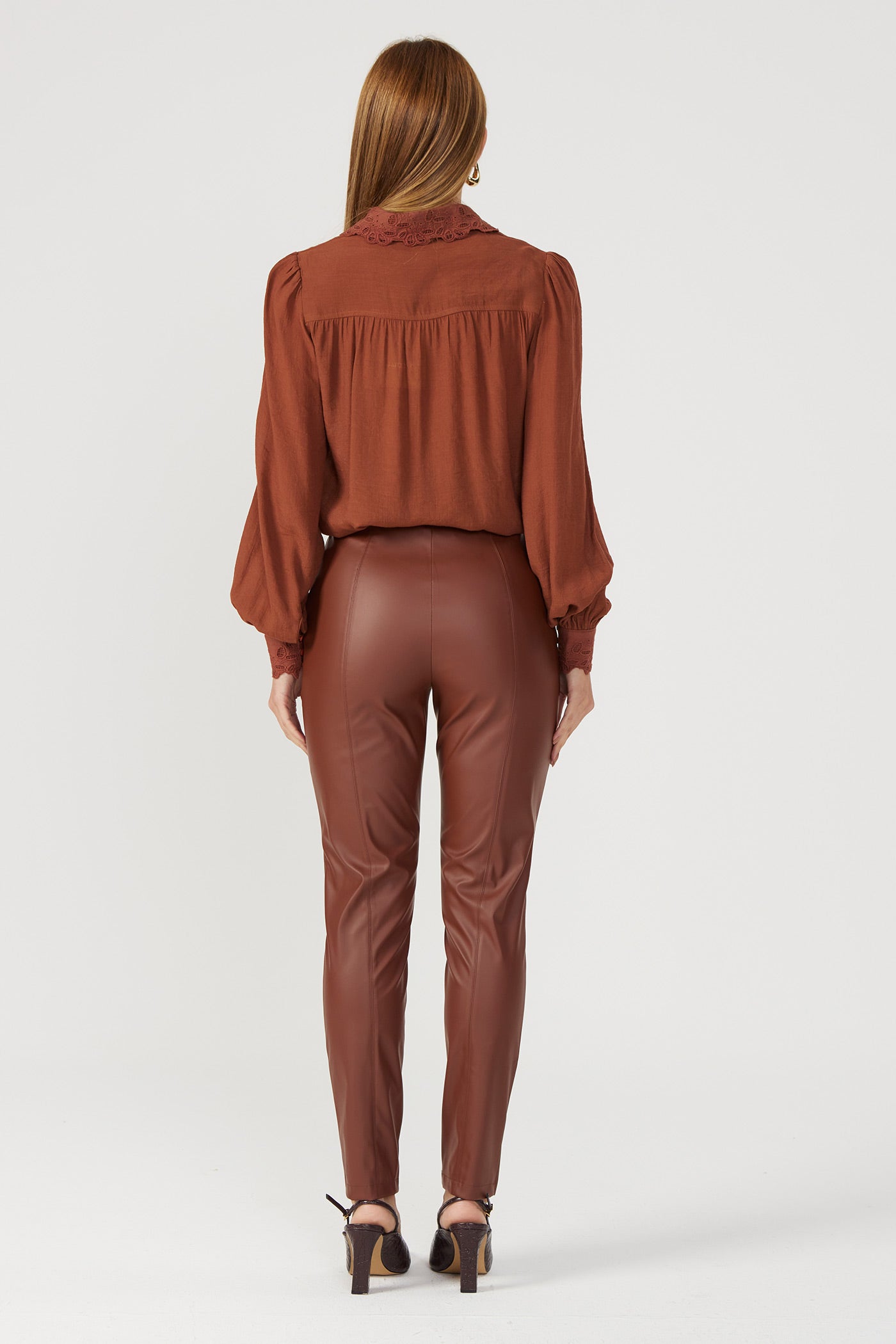 Legging couro sintético marrom