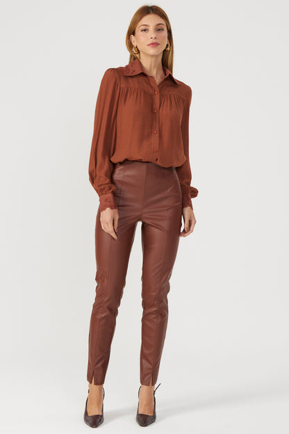Legging couro sintético marrom