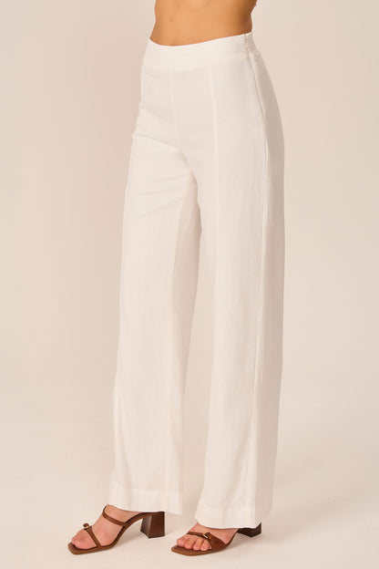 Calça pantalona em linho off white Fato Básico