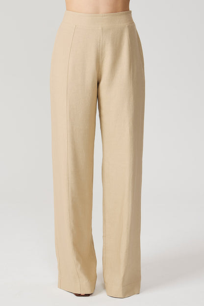 Calça pantalona linho bege Fato Básico