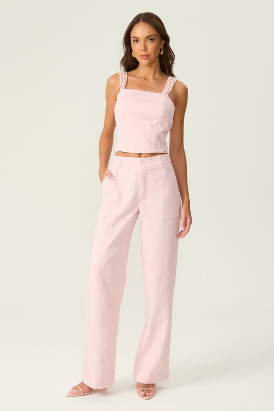 Calça alfaiataria wide leg rosa Fato Básico