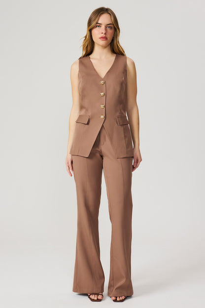 Calça alfaiataria bootcut marrom Fato Básico