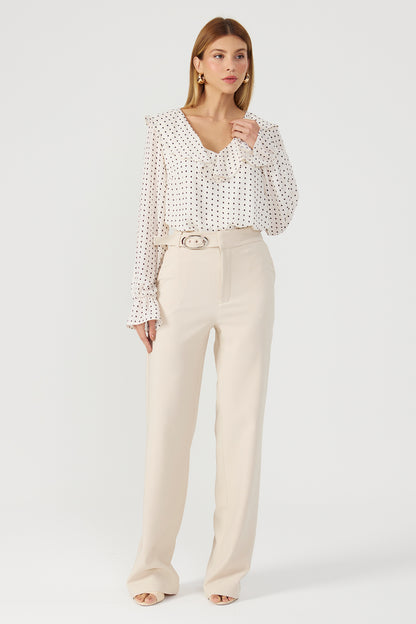 Calça bootcut com cinto aveia Fato Básico