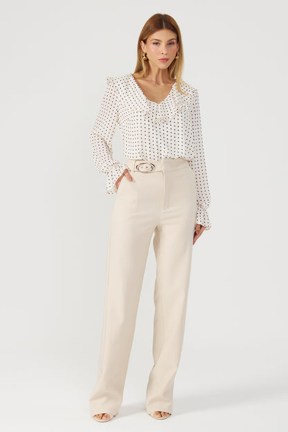 Calça bootcut com cinto aveia Fato Básico