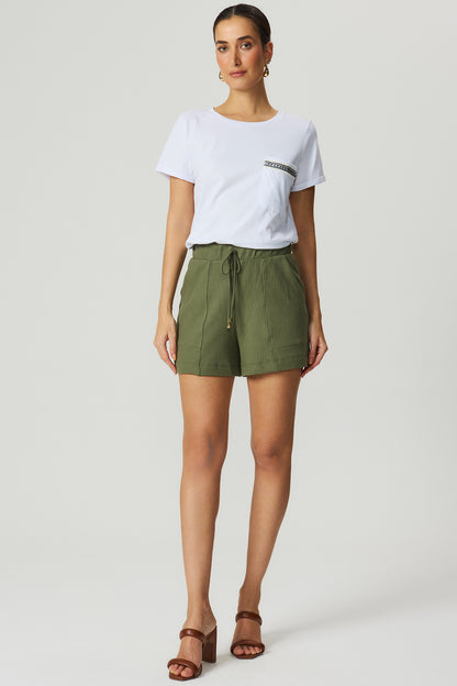 Short malha texturizada cós elástico verde Fato Básico