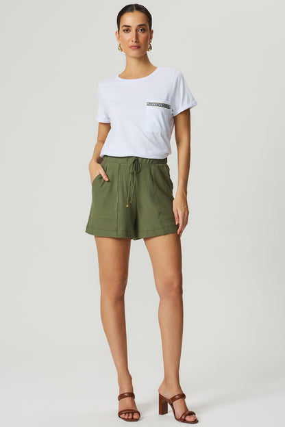 Short malha texturizada cós elástico verde Fato Básico