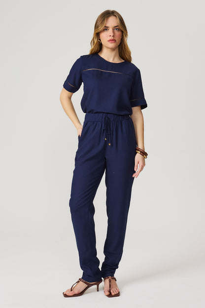 Calça linho marinho Fato Básico