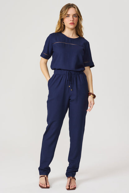 Calça linho marinho Fato Básico