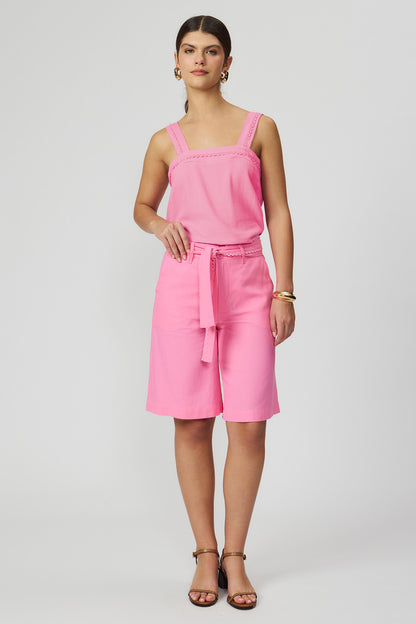 Bermuda linho rosa com faixa Fato Básico