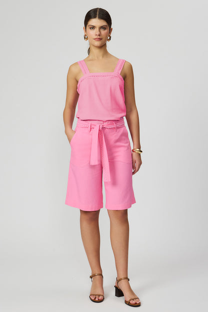 Bermuda linho rosa com faixa Fato Básico