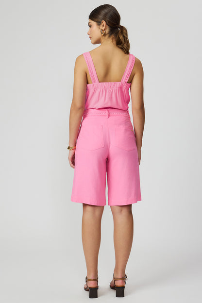 Bermuda linho rosa com faixa Fato Básico