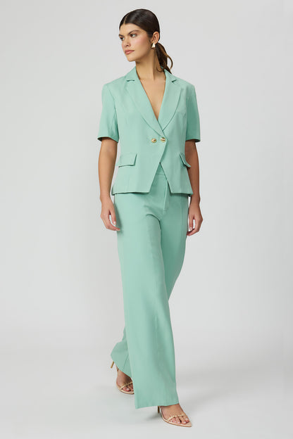Calça alfaiataria wide verde feminina Fato Básico