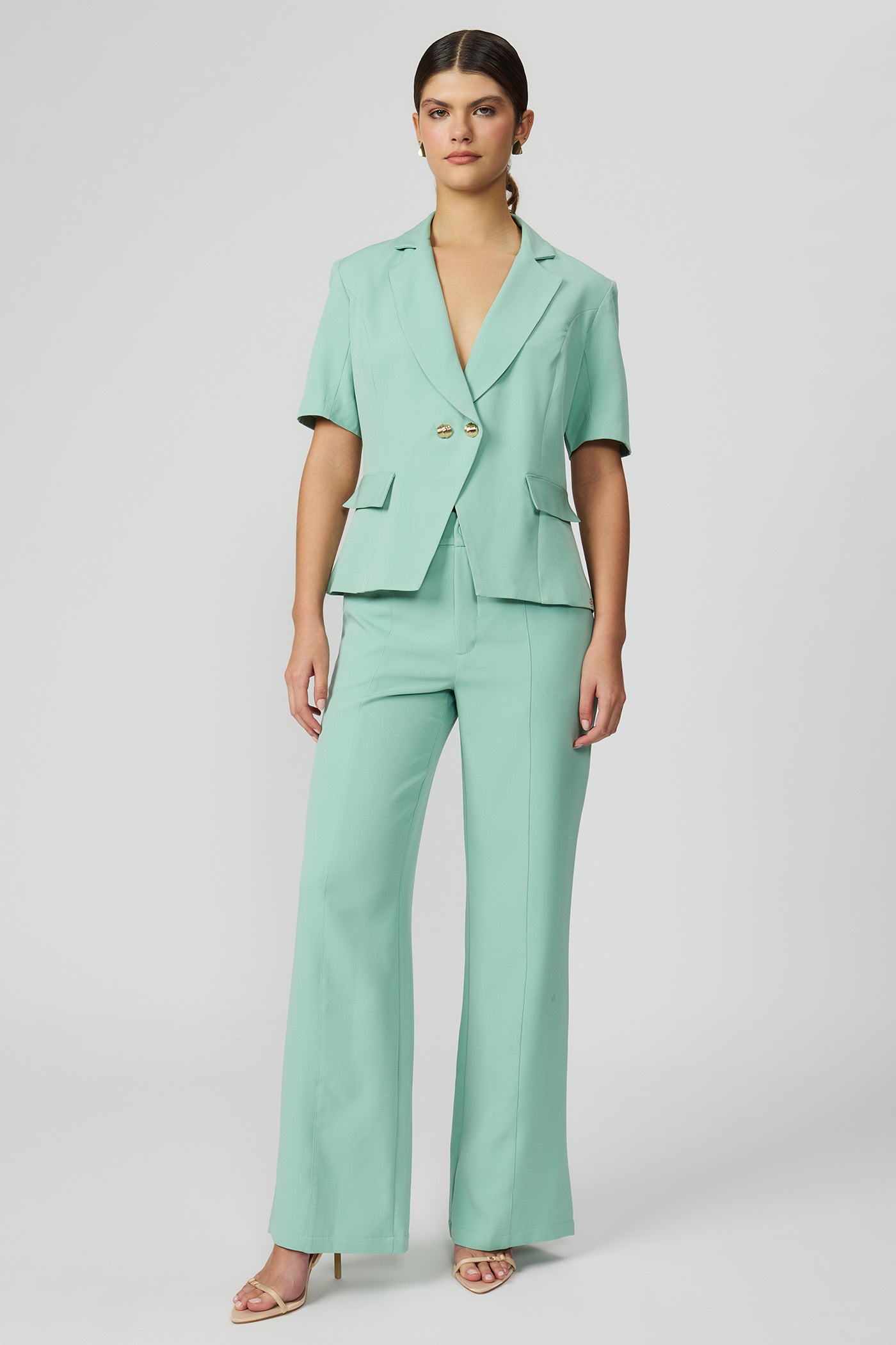 Calça alfaiataria wide verde feminina Fato Básico