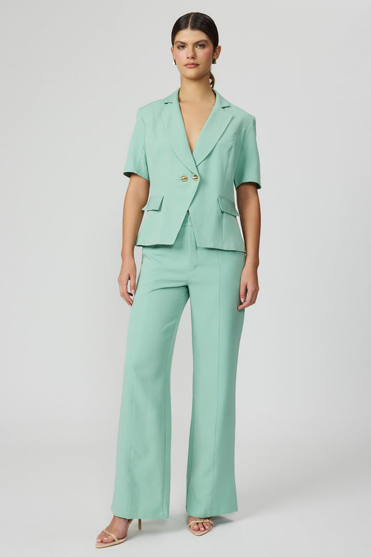 Calça alfaiataria wide verde feminina Fato Básico