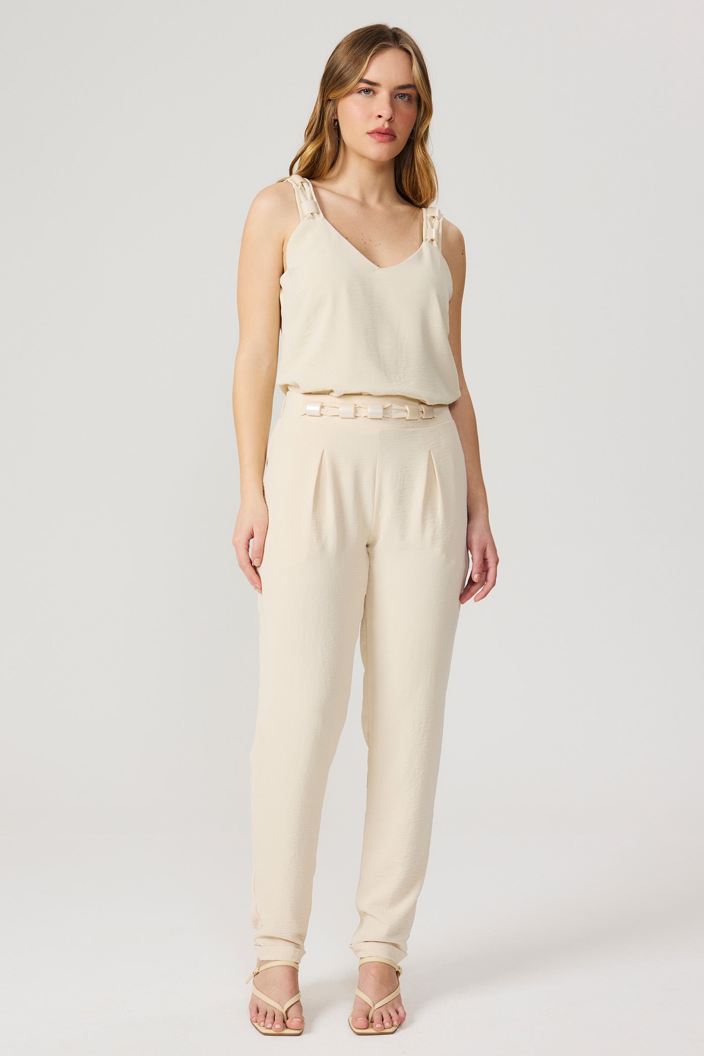 Calça jogger aveia com detalhe no cós Fato Básico