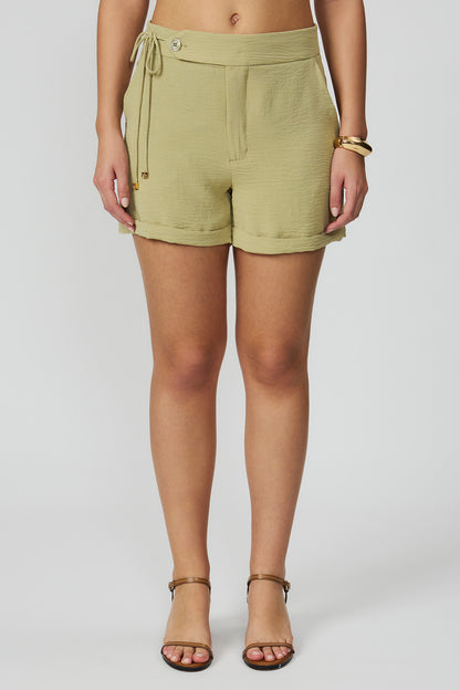Shorts alfaiataria cós transpassado verde feminino Fato Básico
