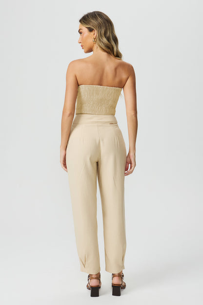 Calça cós com ilhós bege Fato Básico