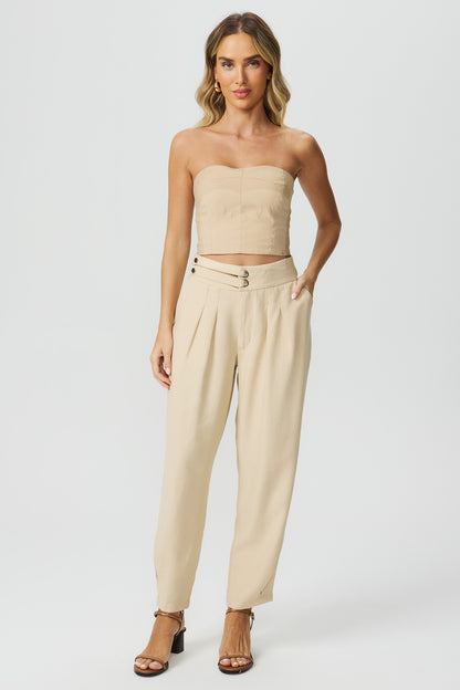 Calça cós com ilhós bege Fato Básico