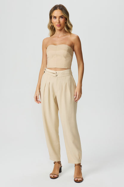 Calça cós com ilhós bege Fato Básico