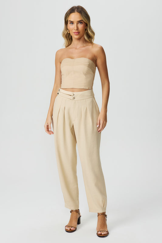 Calça cós com ilhós bege Fato Básico