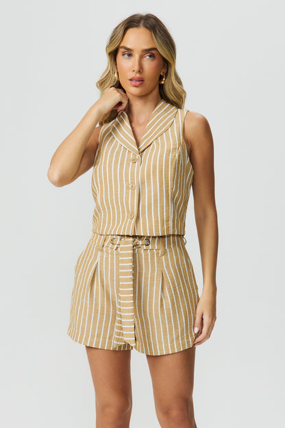 Shorts listrado com ilhós bege Fato Básico