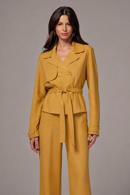 Calça pantalona detalhe cinto camel Fato Básico