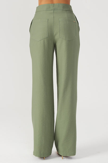 Calça pantalona com vivo verde Fato Básico